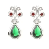 925 Ayar Gümüş Damla Zümrüt Taşlı  Antik küpe thumbnail 3