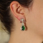 925 Ayar Gümüş Damla Zümrüt Taşlı  Antik küpe thumbnail 1