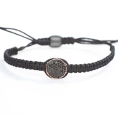 925 Ayar Gümüş Siyah ve Beyaz Zirkon Taşlı Çift Taraflı Siyah Örgü Bileklik thumbnail 1