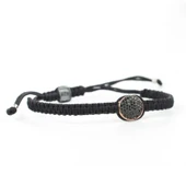 925 Ayar Gümüş Siyah ve Beyaz Zirkon Taşlı Çift Taraflı Siyah Örgü Bileklik thumbnail 4