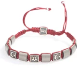 925 Ayar Gümüş Ay Yıldız ve Yıldız Desenli Hematit Taşlı İpli Bileklik thumbnail 4