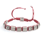 925 Ayar Gümüş Ay Yıldız ve Yıldız Desenli Hematit Taşlı İpli Bileklik thumbnail 3