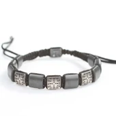 925 Ayar Gümüş Desenli ve Hematit Taşlı Siyah İpli Bileklik thumbnail 2