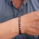 925 Ayar Gümüş Ay Yıldız ve Yıldız Desenli Hematit Taşlı İpli Bileklik thumbnail 1