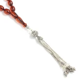 925 Ayar Gümüş Püsküllü Badem Şekilli Ateş Kehribarı Tesbih thumbnail 4