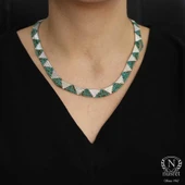 925 Ayar Gümüş Turkuaz Taşlı 5 sıra Özel Tasarım Kolye thumbnail 1