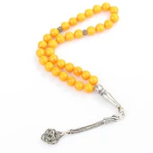 925 Ayar Gümüş Portakal Rengi Sıkma Kehribar Tesbih thumbnail 1