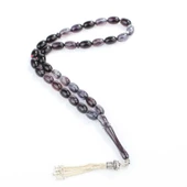 925 Ayar Gümüş Arpa Kesim Duman Rengi Sıkma Kehribar Tesbih thumbnail 1
