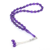 925 Ayar Gümüş Püsküllü Mavi Sıkma Kehribar Tesbih thumbnail 1