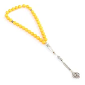 925 Ayar Gümüş Portakal Rengi Sıkma Kehribar Tesbih thumbnail 2