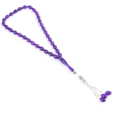 925 Ayar Gümüş Püsküllü Mavi Sıkma Kehribar Tesbih thumbnail 2