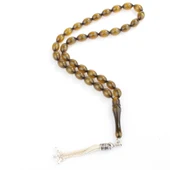 925 Ayar Gümüş Haki Yeşili Arpa Kesim Sıkma Kehribar Tesbih thumbnail 1