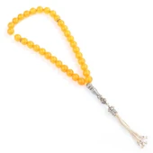 925 Ayar Gümüş Turuncu Renk Küre Kesim Sıkma Kehribar Tesbih thumbnail 2