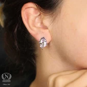 925 Ayar Sedef Yaprağı modeli Arkadan Kıskaçlı Küpe thumbnail 5