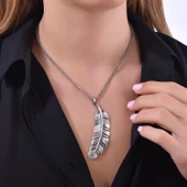 925 Ayar Gümüş Yılan Zincirli Büyük Yaprak Kolye thumbnail 1