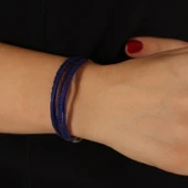 925 Ayar Gümüş 6 Sıra Lapis Taşlı Bileklik thumbnail 4