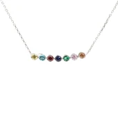 925 Ayar Gümüş Renkli Taşlı 7 Sıra Suyolu Kolye thumbnail 3