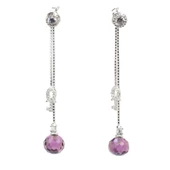 925 Ayar Gümüş Anahtar ve Ametist Taşlı Sallantılı Çivi Küpe thumbnail 1