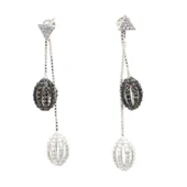 925 Ayar Gümüş Oval Zirkon Taşlı Top Sallantılı Çivi Küpe thumbnail 3