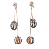 925 Ayar Rose Gümüş Yuvarlak ve Oval Siyah Taşlı Top Sallantılı Çivi Küpe thumbnail 2