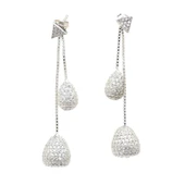 925 Ayar Gümüş Beyaz Zirkon Taşlı Oval Top Sallantılı Çivi Küpe thumbnail 1