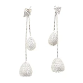 925 Ayar Gümüş Beyaz Zirkon Taşlı Oval Top Sallantılı Çivi Küpe thumbnail 2