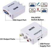 Vga To Av 3Rca Video 1080p Çevirici Dönüştürücü Adaptör 3.5mm Destekli - 6