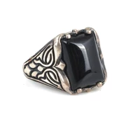 925 Ayar Gümüş Dikdörtgen Onyx Taşlı Erkek Yüzük thumbnail 2