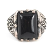 925 Ayar Gümüş Dikdörtgen Onyx Taşlı Erkek Yüzük thumbnail 4