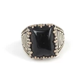 925 Ayar Gümüş Dikdörtgen Onix Taşlı Erkek Yüzük thumbnail 2