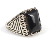925 Ayar Gümüş Dikdörtgen Onix Taşlı Erkek Yüzük thumbnail 3
