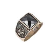 925 Ayar Gümüş Dikdörtgen Onyx Taşlı Osmanlı Arması İşlemeli Erkek Yüzük thumbnail 1
