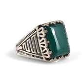 925 Ayar Gümüş Yeşil Kaplan Gözü Taşlı Erkek Yüzük thumbnail 4
