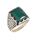 925 Ayar Gümüş Yeşil Kaplan Gözü Taşlı Erkek Yüzük thumbnail 1