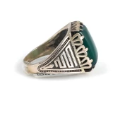 925 Ayar Gümüş Yeşil Kaplan Gözü Taşlı Erkek Yüzük thumbnail 3