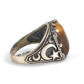 925 Ayar Gümüş Kaplangözü Taşlı Ay Yıldız Desenli Erkek Yüzük thumbnail 3