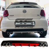 Volkswagen Polo MK5 Difüzör Arka Tampon Eki 4 Egzoz Çıkışlı Kırmızı Lüx Tip - 1