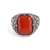 925 Ayar Gümüş Akik Taşlı Çiçek Desenli Erkek Yüzük thumbnail 2