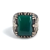 925 Ayar Gümüş Dikdörtgen Yeşil Akik Taşlı Akrep Erkek Yüzük thumbnail 4