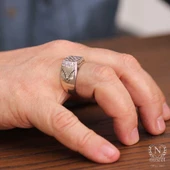 925 Ayar Gümüş Kare Fihi Ma Fih Model Erkek Yüzük thumbnail 11