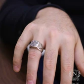 925 Ayar Gümüş Kare Fihi Ma Fih Model Erkek Yüzük thumbnail 6