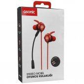 Asonic AS-XGK100 Splitter Hediyeli 3.5mm Gaming Kırmızı Kulak İçi Mikrofonlu Kulaklık - 1