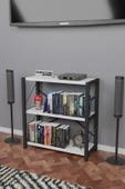 Metal Kitaplık 3 Raflı Dekoratif Kitaplık TV Ünitesi Raf Beyaz - 1
