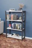 Metal Kitaplık 4 Raflı Dekoratif Kitaplık Raf Beyaz - 1