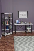 Furnature Design Metal Kitaplık 5 Raflı + 60x120 Çalışma Masası 2 Raflı Beyaz - 3