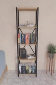 Metal Kitaplık 5 Raflı Dekoratif Kitaplık Atlantik Çam - 2