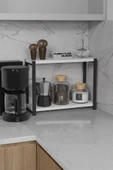 FurnatureDesign Metal Mutfak Tezgah Üstü Organizer 2 Yüksek Raflı Banyo Mutfak Düzenleyici Beyaz thumbnail 1