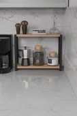 FurnatureDesign Metal Mutfak Tezgah Üstü Organizer 2 Yüksek Raflı Banyo Mutfak Düzenleyici Atlantik Çam - 2