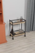 Servis Sunum Arabası Ev Tipi Iki Katlı Şişe Bölmeli Servant Bar Cart Atlantik Çam - 1