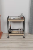 Servis Sunum Arabası Ev Tipi Iki Katlı Şişe Bölmeli Servant Bar Cart Atlantik Çam - 3